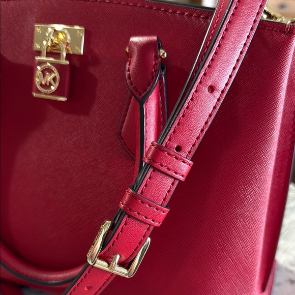 Michael Kors Ruby Satchel Leather Handbag Crimson - Picture 12 of 12